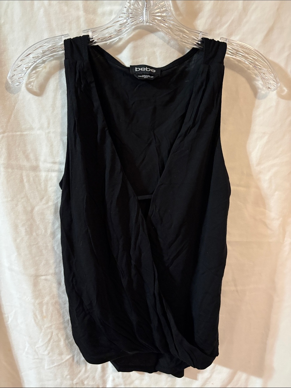 bebe Women’s Black Draped Wrap-Front Pullover Sleeveless V-Neck Blouse